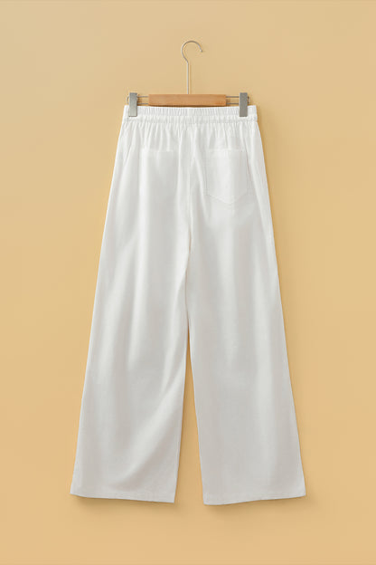 Solid Buttoned Drawstring Waist Pleated Wide Leg Pants