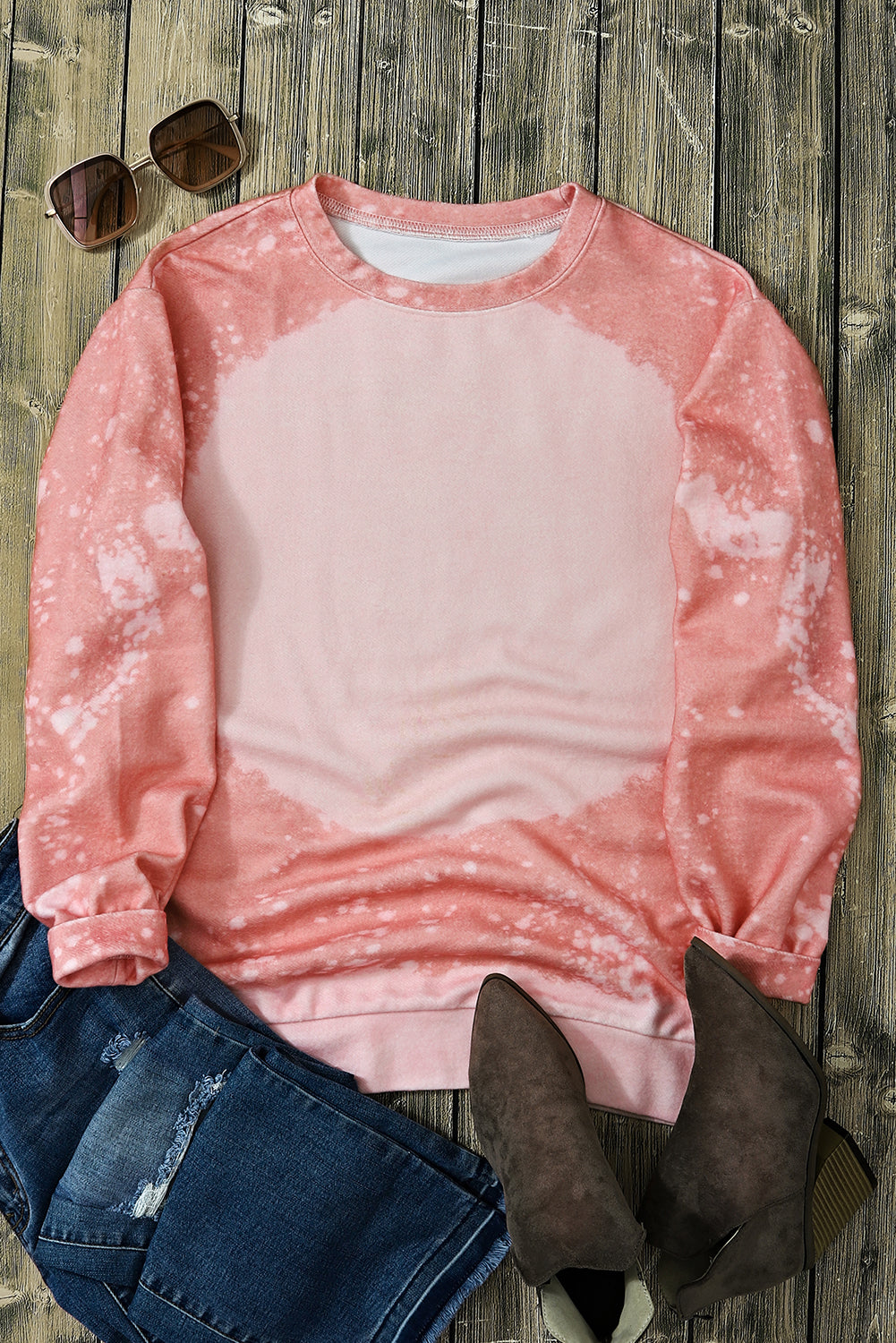 Bleached Round Neck Pullover Sweatshirt