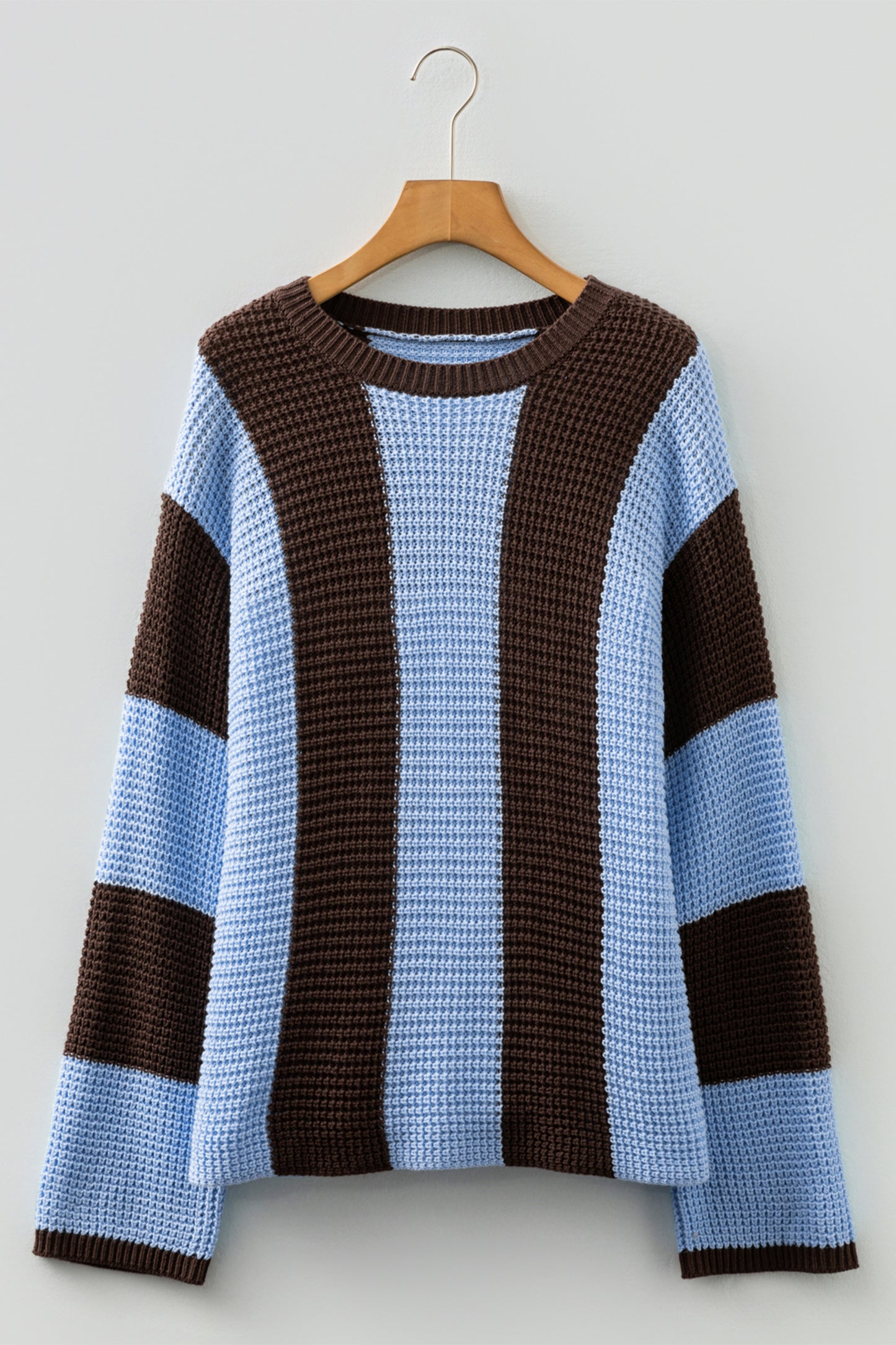 Stripe Colorblock Thermal Textured Knit Drop Shoulder Sweater