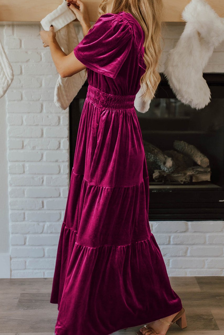 Velvet Shirred Waist Maxi Dress