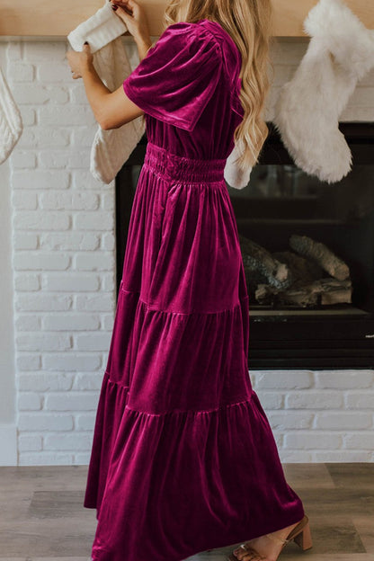 Velvet Shirred Waist Maxi Dress