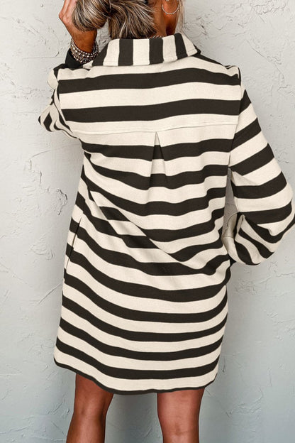 Stripe V-Neck Long Sleeve Dress