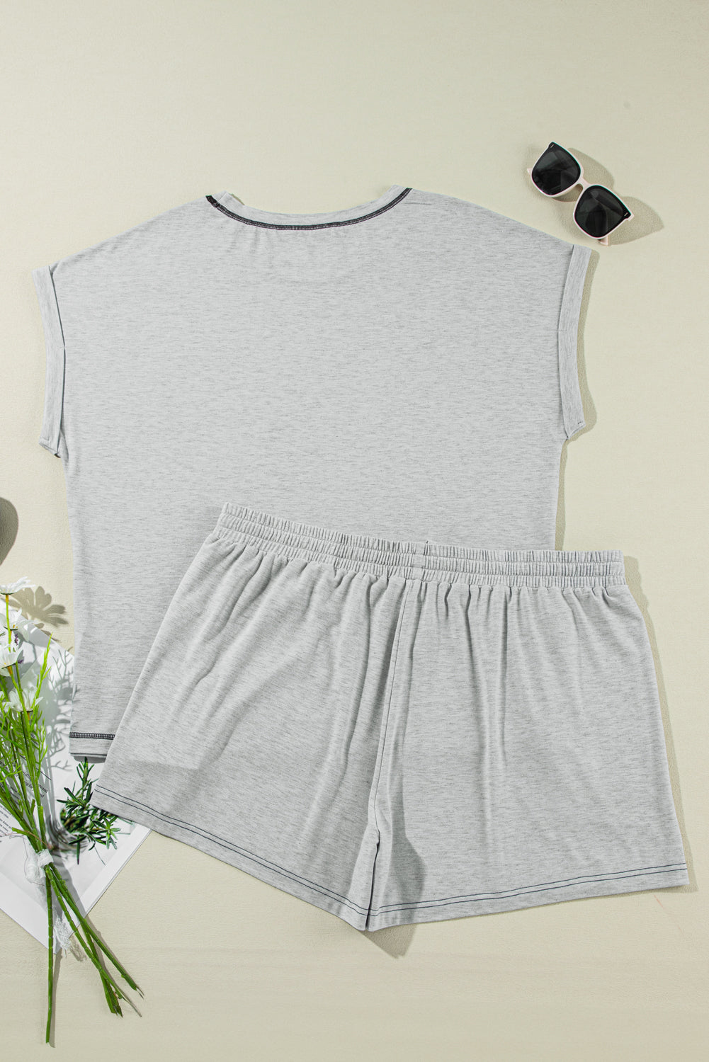 Top and Pocketed Shorts Set Plus Size