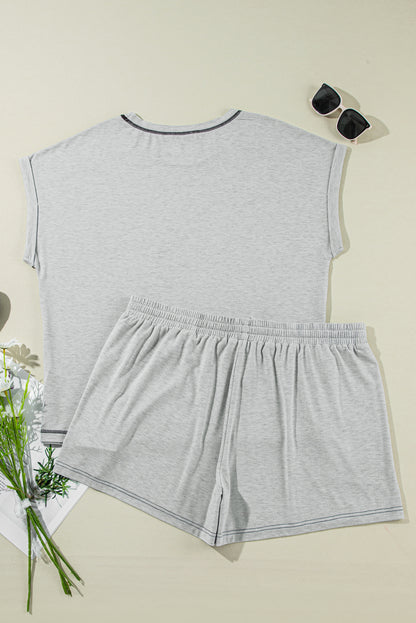 Top and Pocketed Shorts Set Plus Size