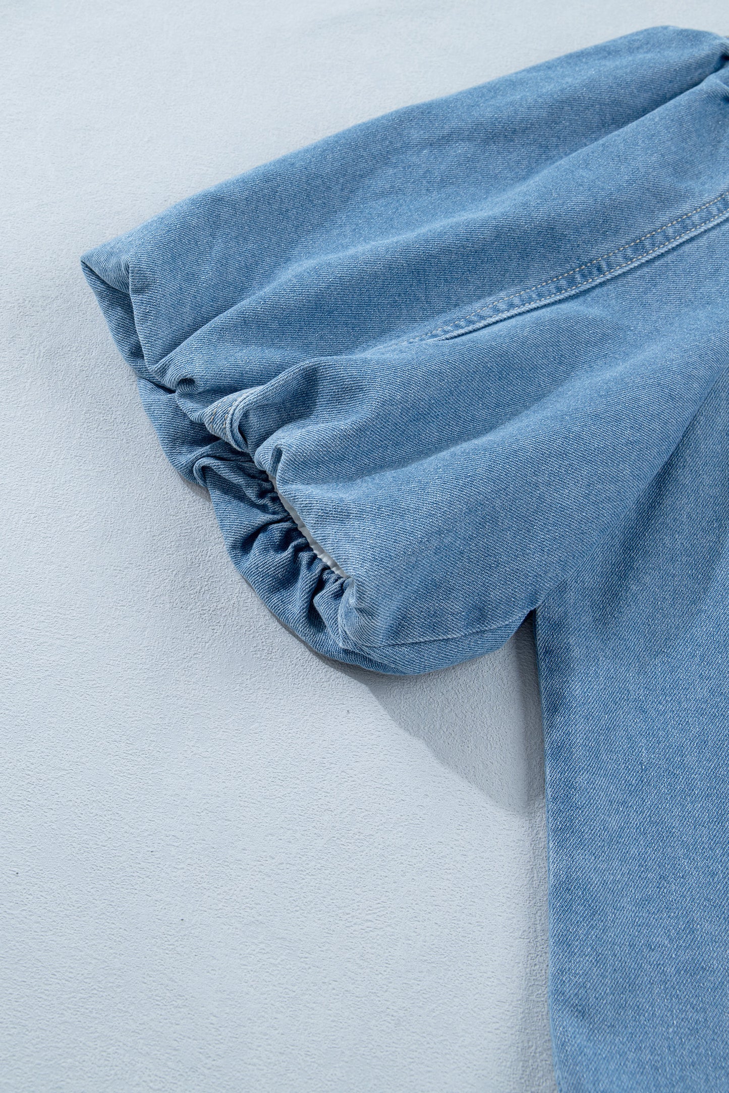 Denim Short Puff Sleeve Ruffle Hem Buttoned Dress