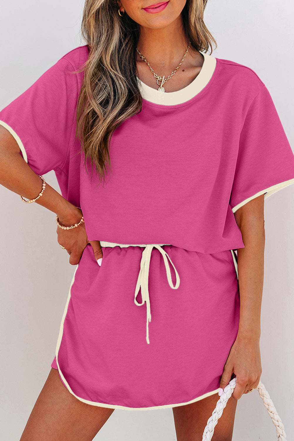 Colorblock Short Sleeve T-Shirt and Skort Set