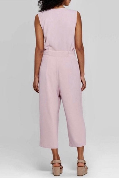 Button-Up Sleeveless Belted Jumpsuit