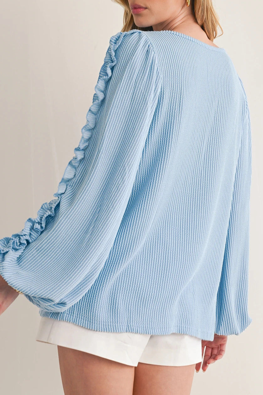 Corded Frilled Puff Sleeve Blouse