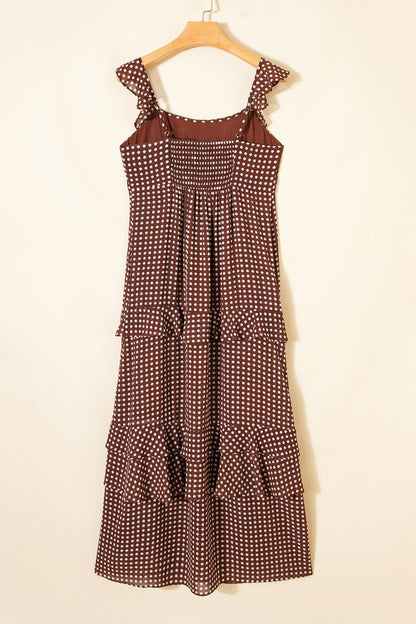 Polka Dot Backless Ruffle Tiered Maxi Dress