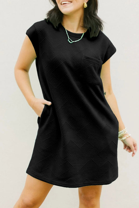 Texture Cap Sleeve T-Shirt Dress