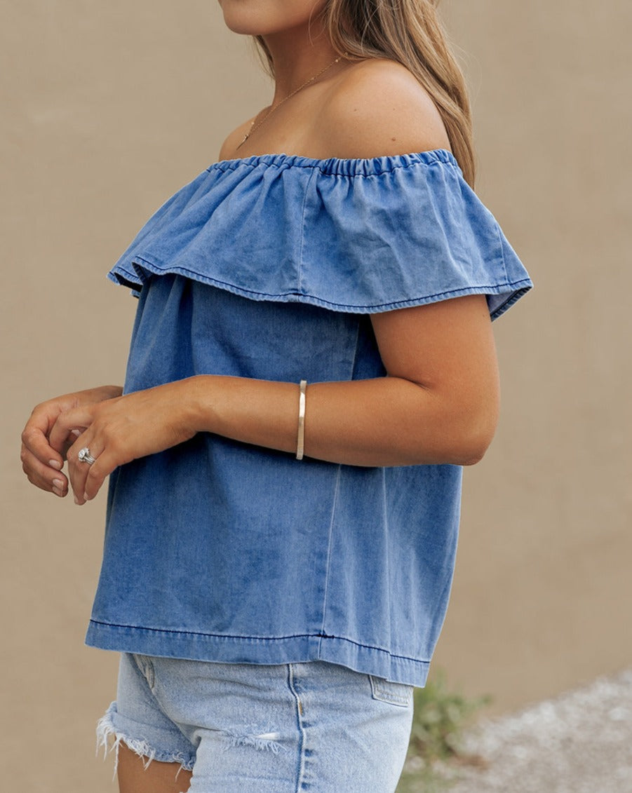 Denim Ruffle Off Shoulder Top