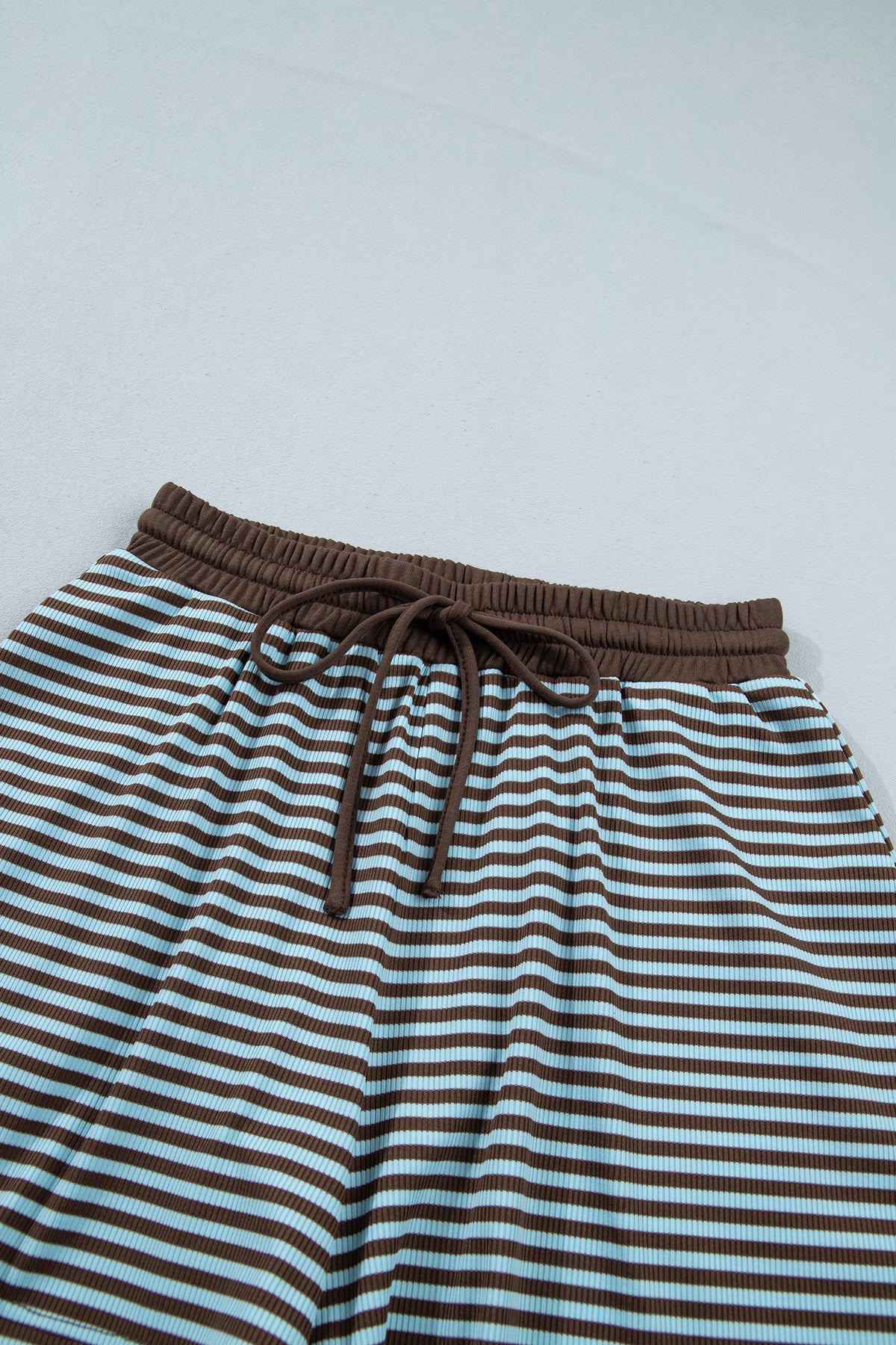 Plus Size Stripe Long Sleeve Top & Drawstring Shorts Set