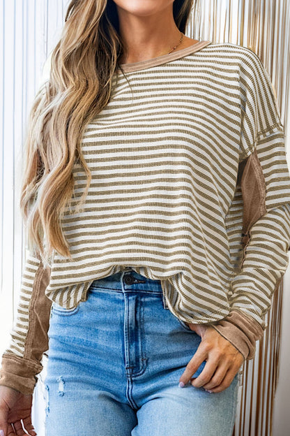 Stripe Thermal Knit Drop Shoulder Top