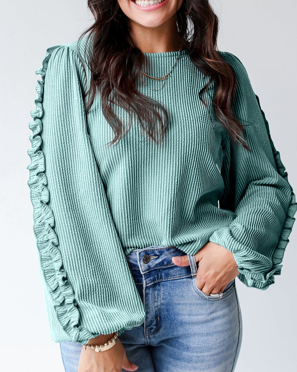 Ruffled Sleeve Corded Textured Blouse