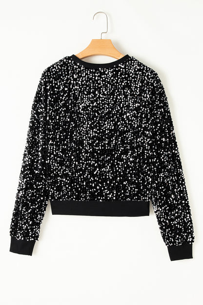 Sequin Long Sleeve Cropped Blouse