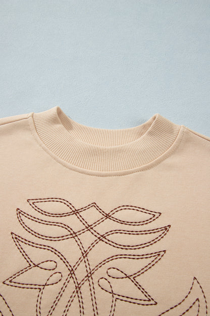 Western Embroidered Round Neck Long Sleeve Sweatshirt