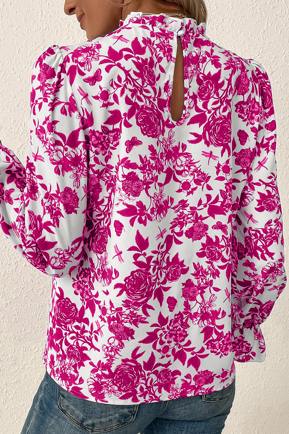 Floral Flounce Long Sleeve Blouse