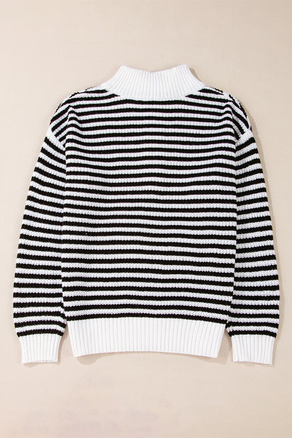 Stripe Zip-up Drop Shoulder Sweater