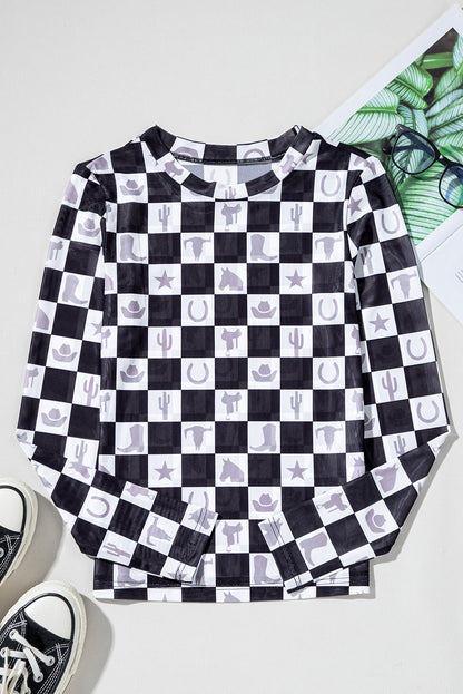 Checker Western Elements Long Sleeve Top