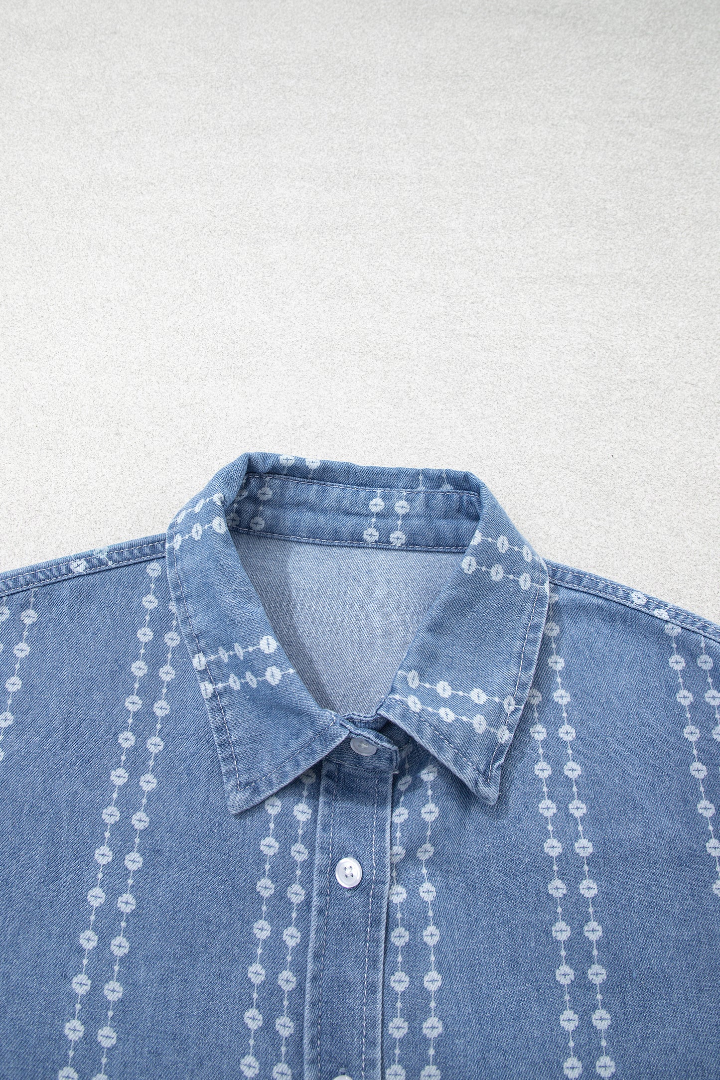 Floral Stripe Denim Buttoned Long Sleeve Shirt