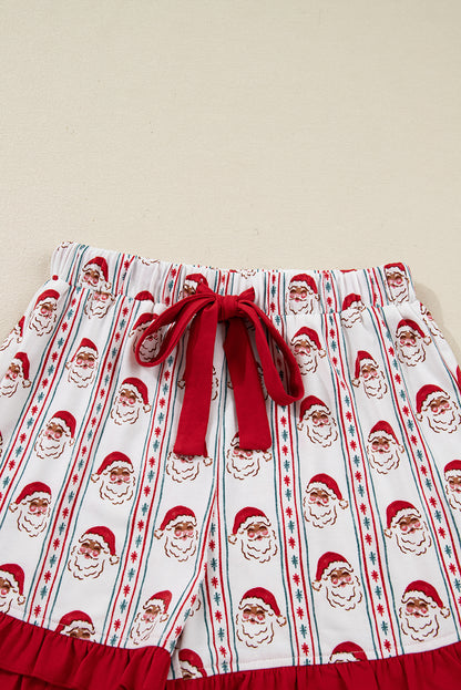 Christmas Santa Claus Ruffle Trim Pajama Set