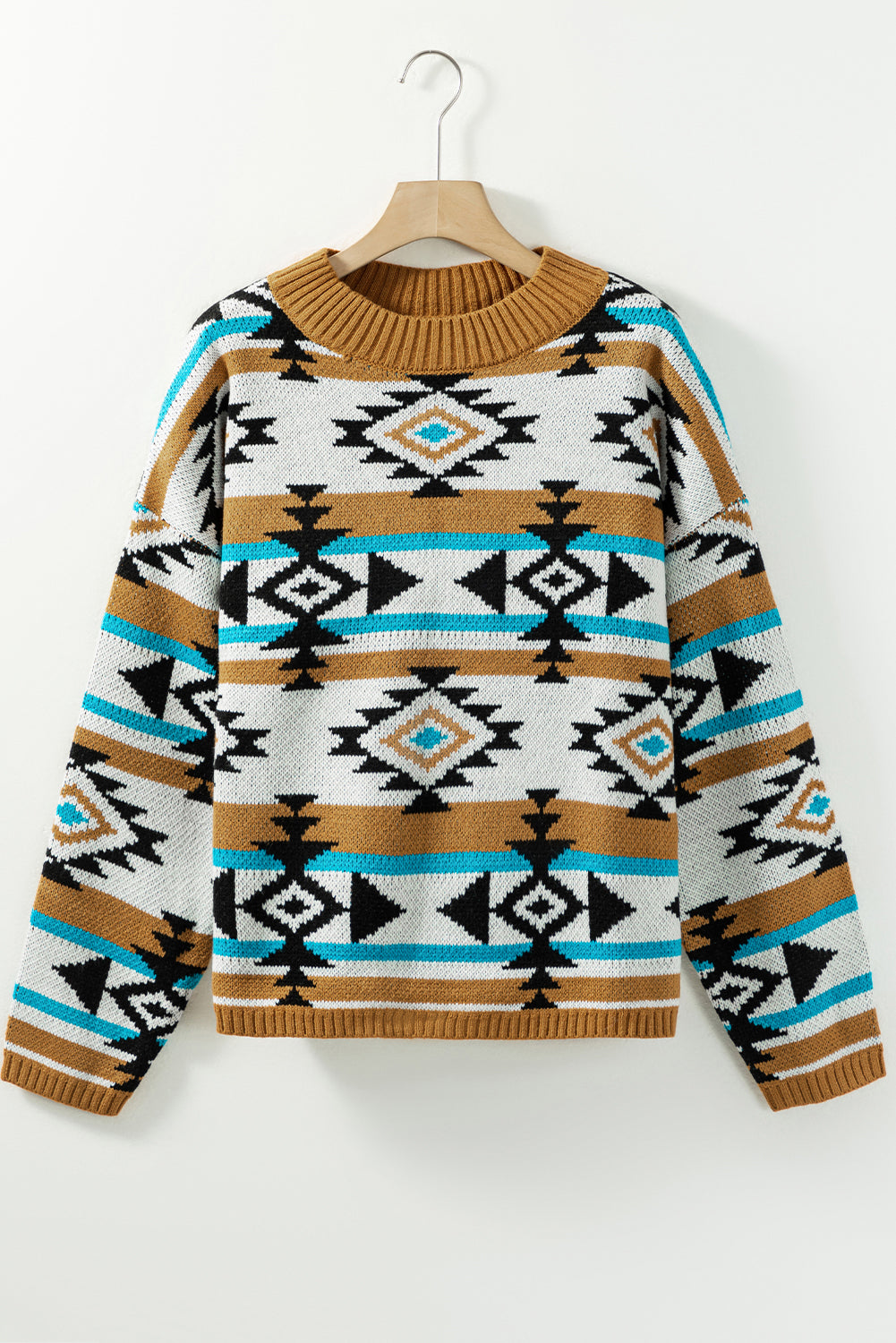 Aztec Stripe Ribbed Trim Sweater