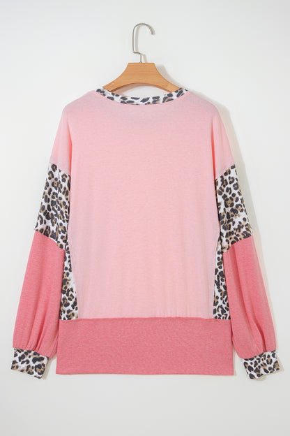 Leopard Patchwork Dolman Sleeve Sweatshirt