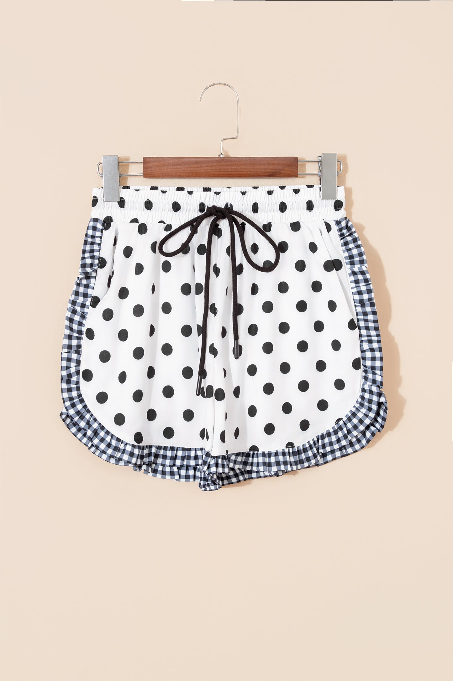 Polka Dot & Leopard Contrast Ruffle Trim Shorts