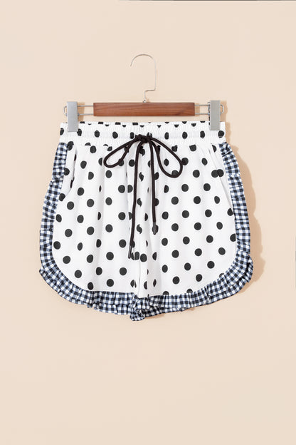 Polka Dot & Leopard Contrast Ruffle Trim Shorts