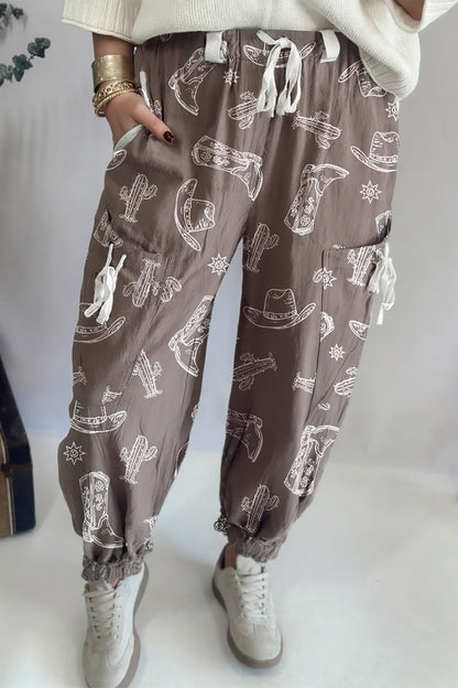 Western Cactus Cowgirl Drawstring Jogger Pants