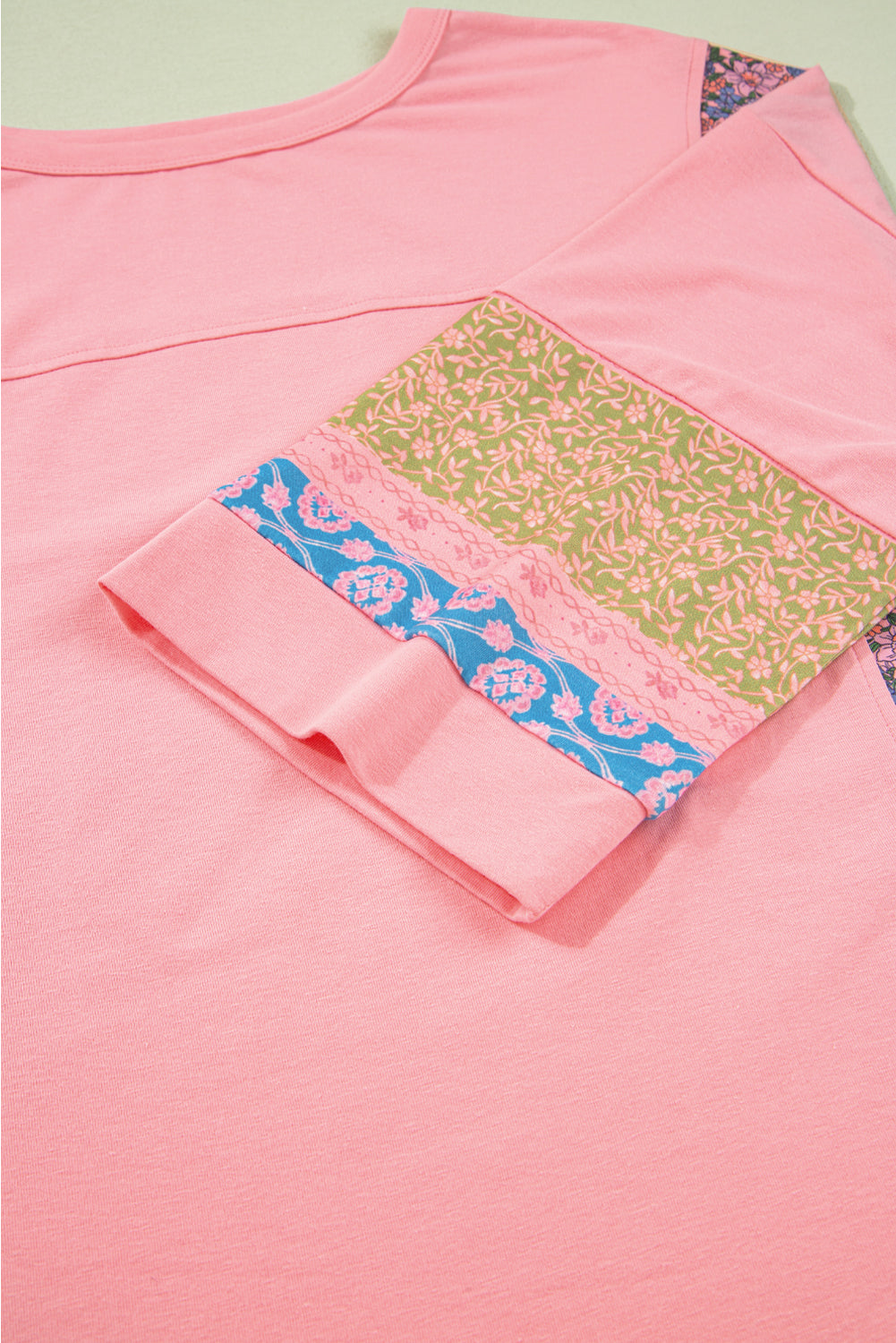 Floral Colorblock Patchwork 3/4 Sleeve Top