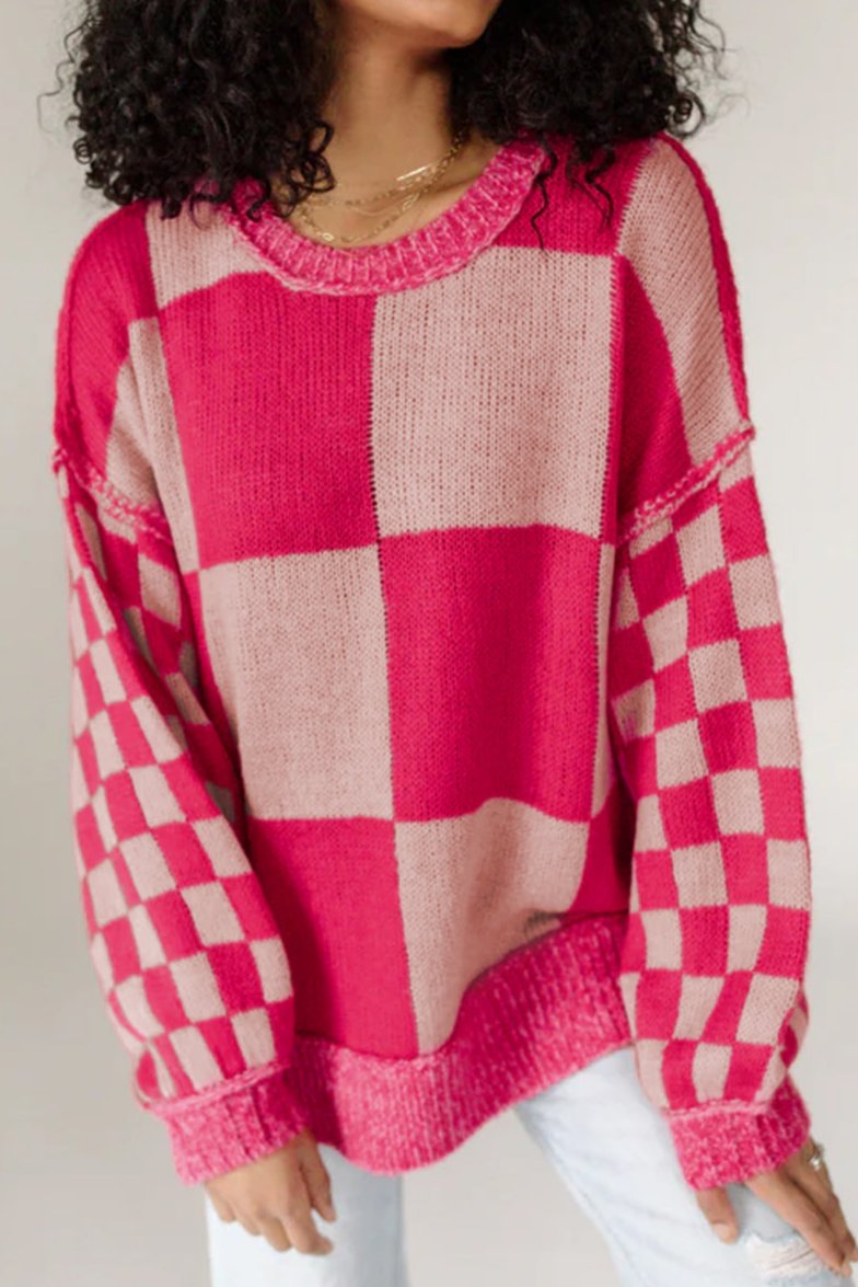 Checker Drop Shoulder Sweater