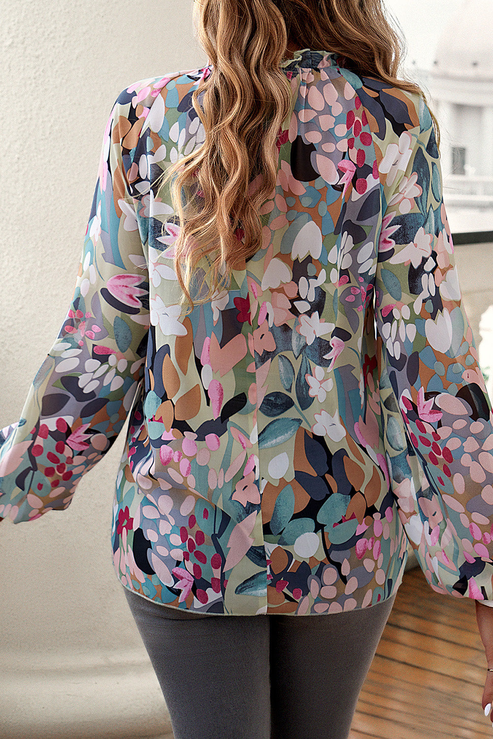 Floral Frilled Mock Neck Blouse