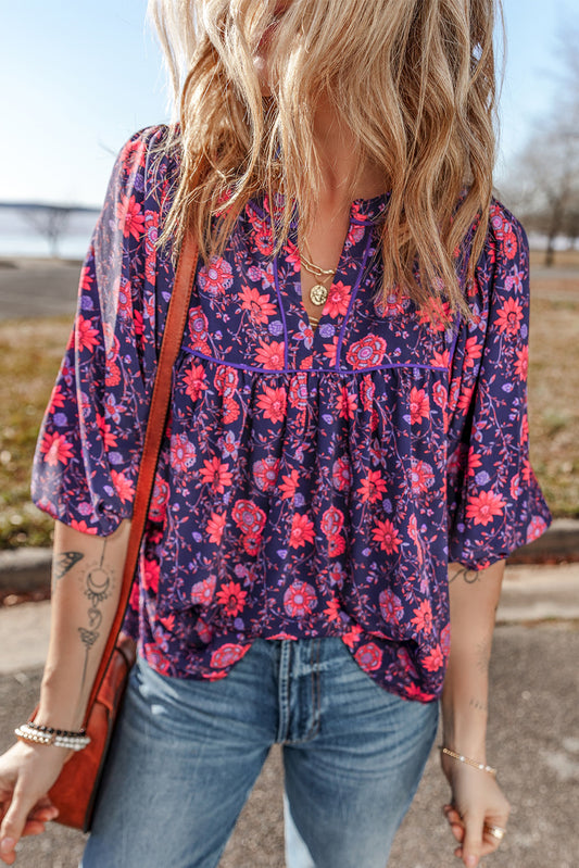 Floral 3/4 Puff Sleeve Blouse