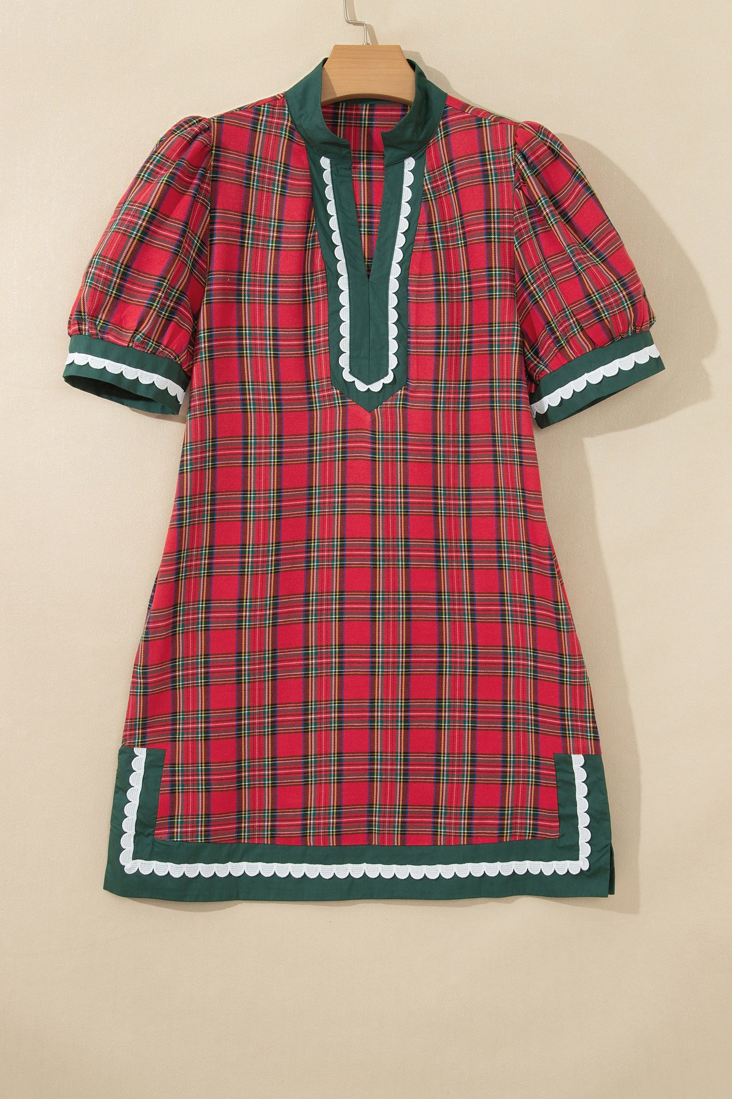 Plaid Contrast Trim Short Sleeve Mini Dress