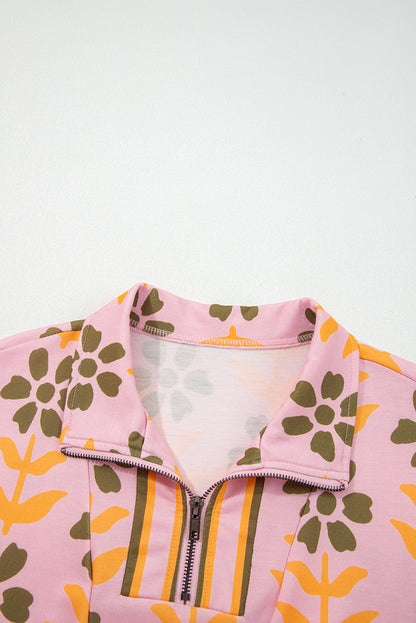 Floral Stripe Patchwork Long Sleeve Mini Dress