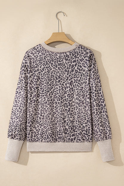 Leopard Patchwork Crew Neck Sweatshirt