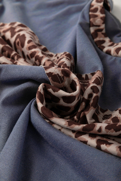 Leopard Patchwork Colorblock Drop Shoulder Top