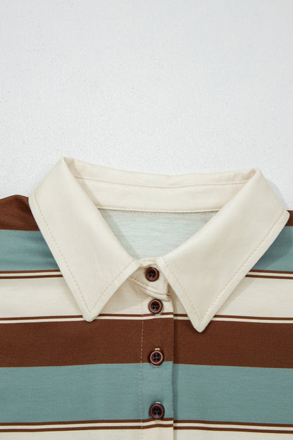 Stripe Polo Collar Tee and Patchwork Shorts Set