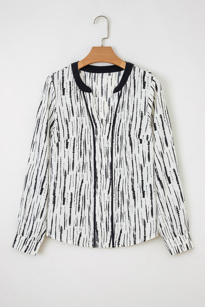 Abstract V-Neck Long Sleeve Blouse