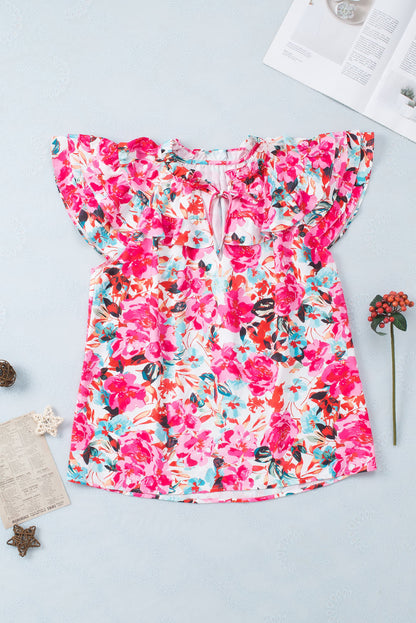 Floral Ruffle Flutter Sleeve Blouse