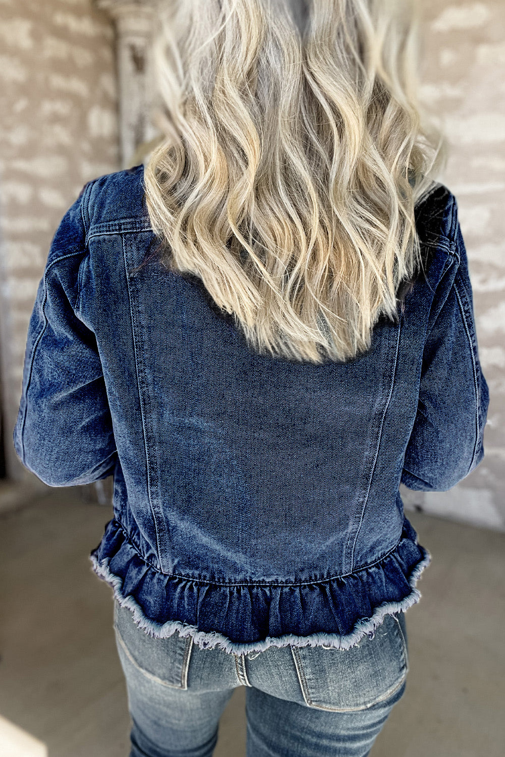 Denim Ruffle Raw Hem Jacket