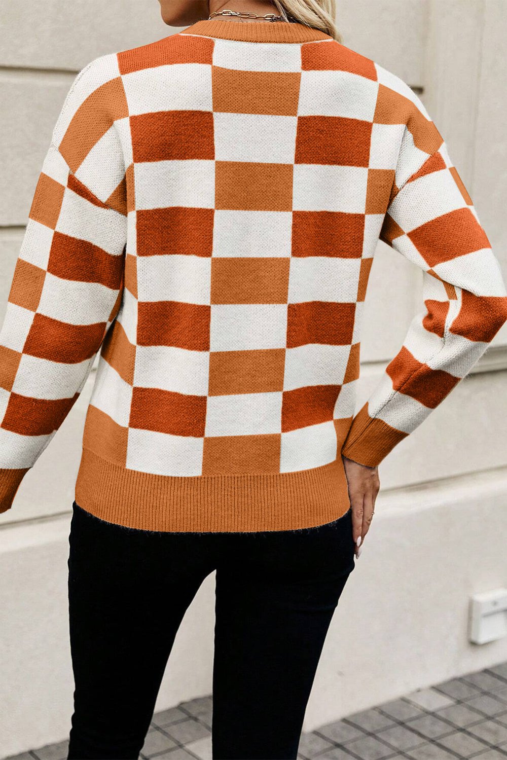 Checker Ribbed Trim Sweater