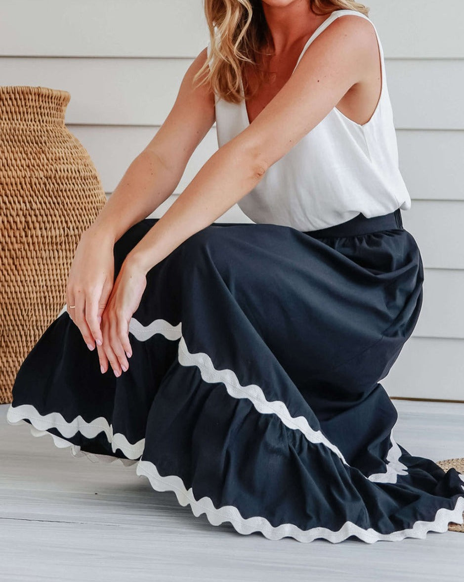 Ricrac Trim Midi Skirt