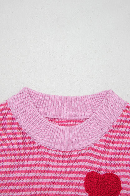 Valentine Heart Stripe Drop Shoulder Sweater