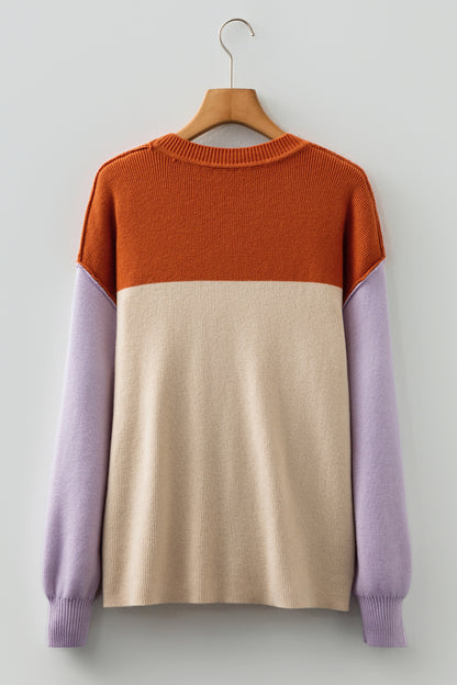 Colorblock Ribbed Knit Long Sleeve Sweater