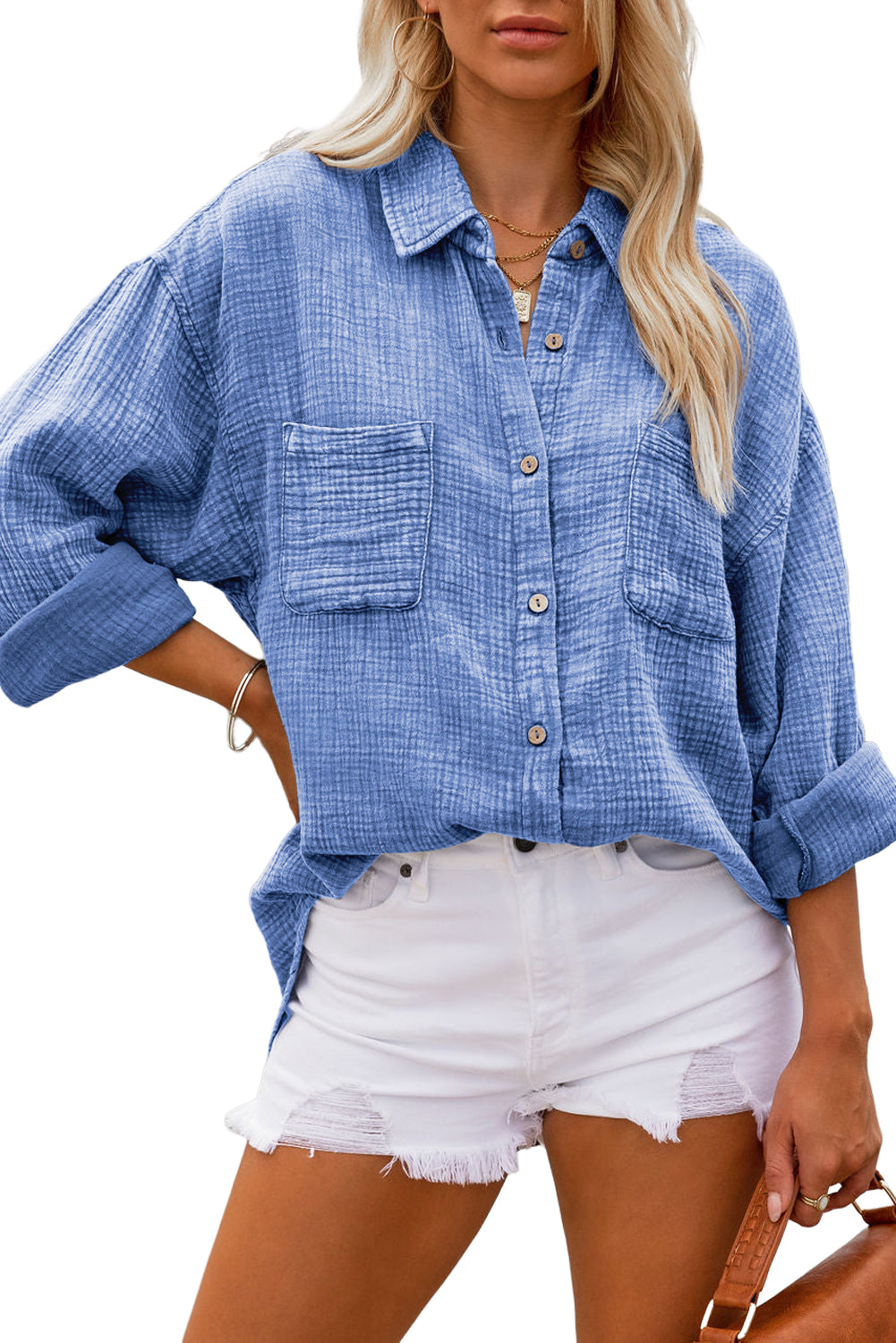 Gauze Chest Pockets Buttoned Shirt