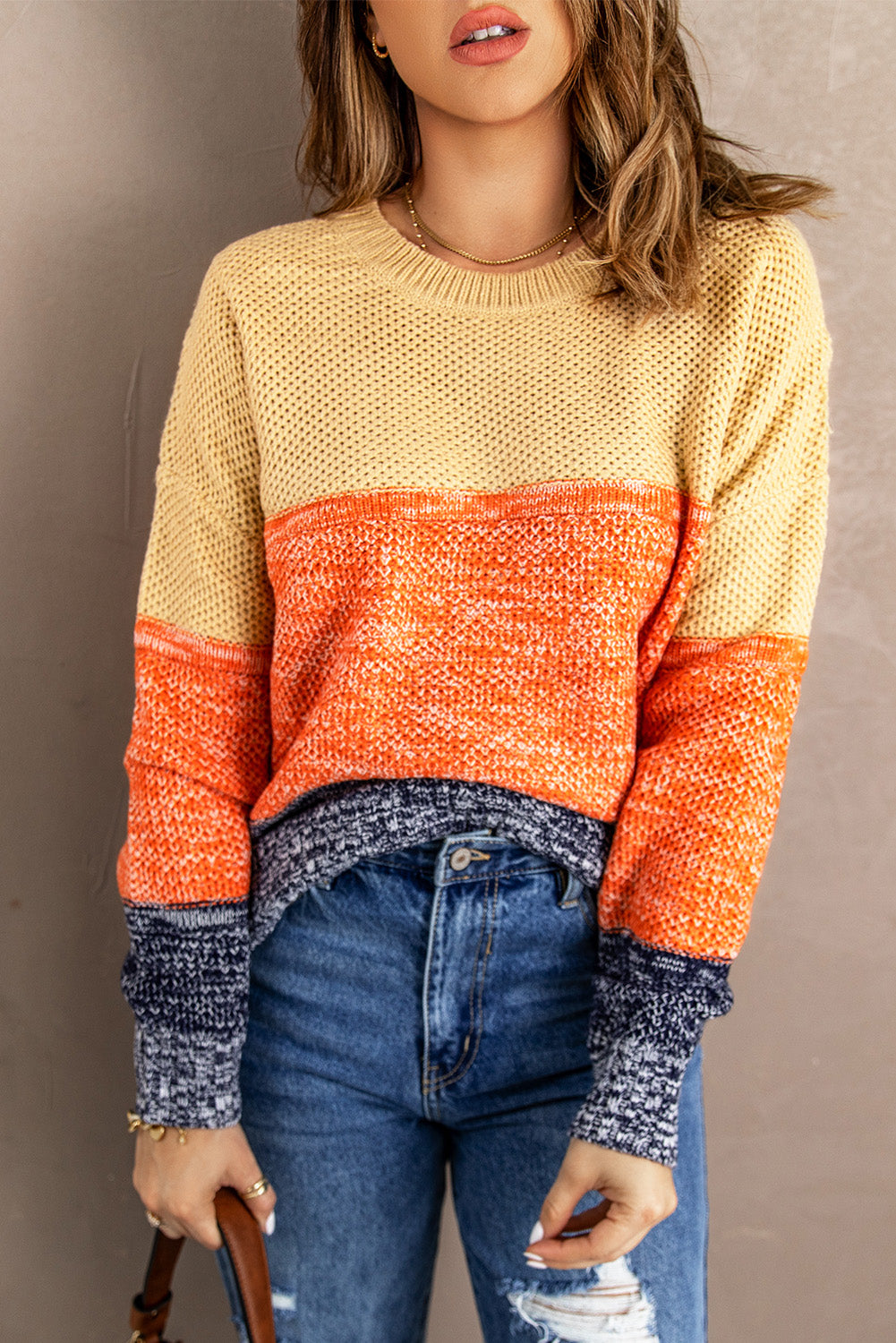 Colorblock Textured Pullover Sweater