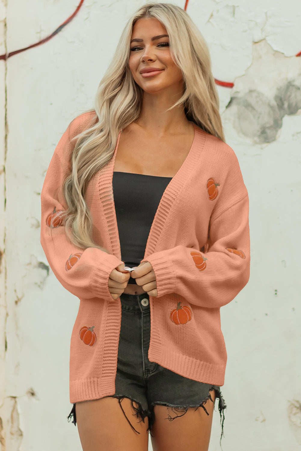 Christmas Tree Pumpkin Open Front Drop Shoulder Cardigan