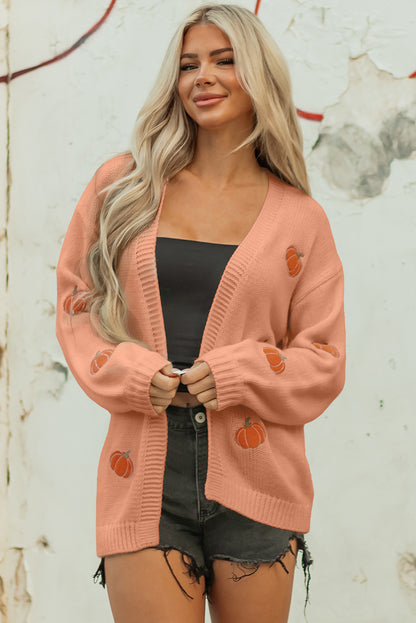 Christmas Tree Pumpkin Open Front Drop Shoulder Cardigan